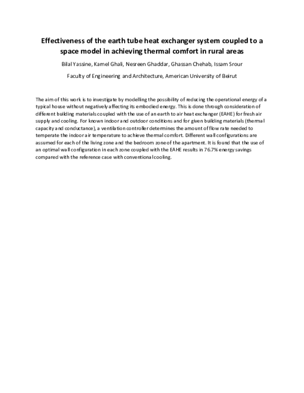 (PDF) Effectiveness of the earth tube heat exchanger system coupled to ...