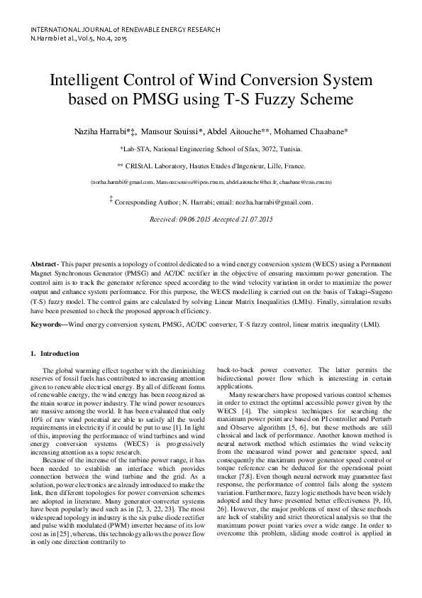 (PDF) Intelligent Control of Wind Conversion System based on PMSG using ...