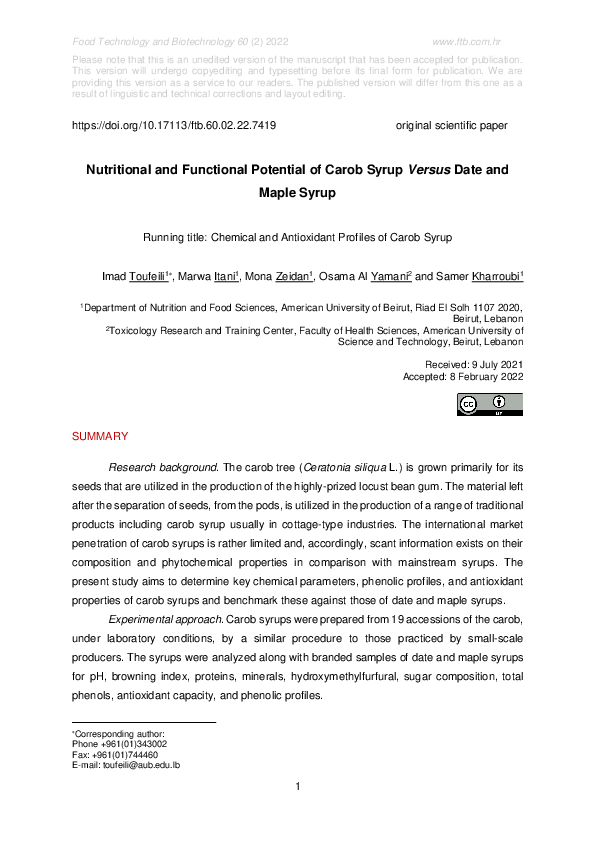 (PDF) Nutritional and Functional Potential of Carob Syrup Versus Date and Maple Syrup Imad