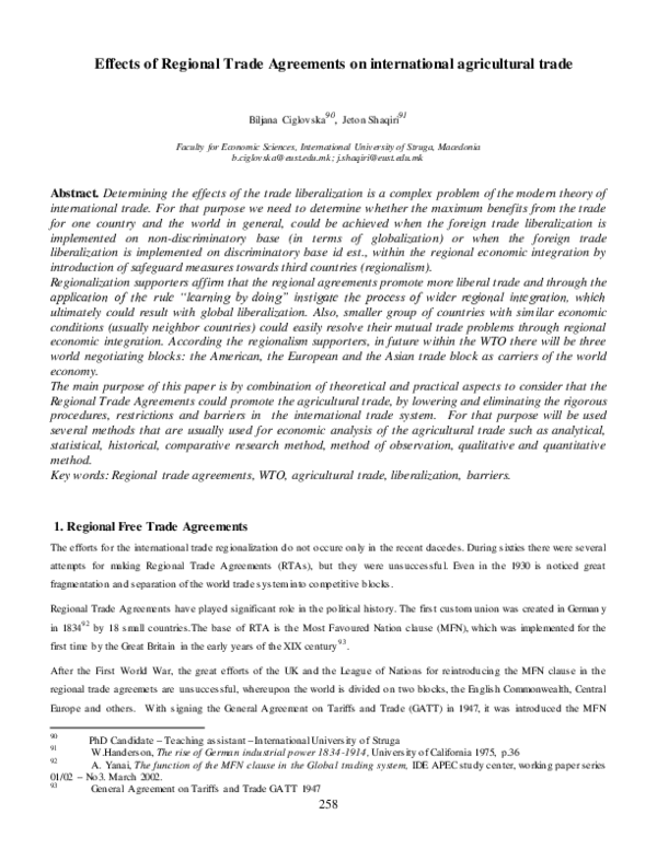 (PDF) Effects of Regional Trade Agreements on International ...