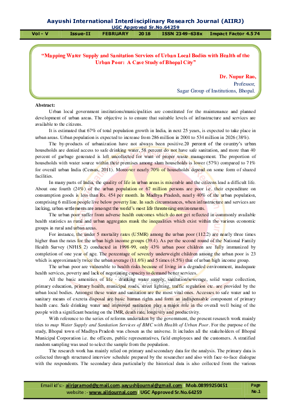 (PDF) Mapping Water Supply and Sanitation Services of Urban Local ...