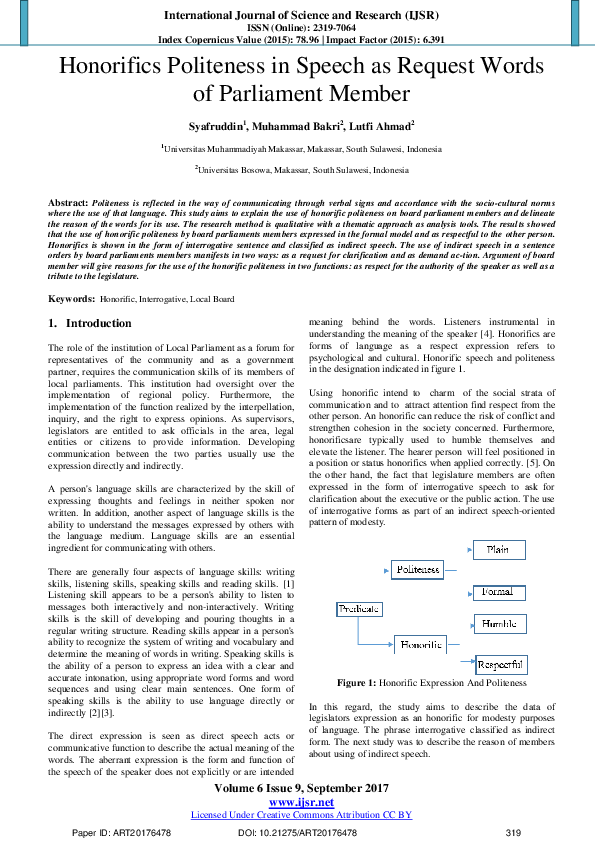 (PDF) Honorifics Politeness in Speech as Request Words of Parliament Member