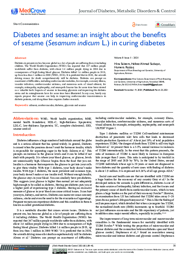 (PDF) Diabetes and sesame: an insight about the benefits of sesame ...