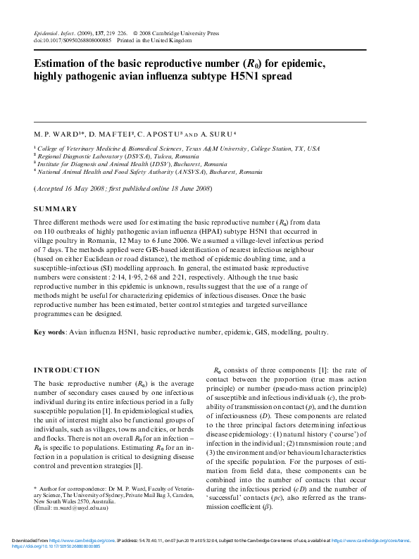 (PDF) Estimation of the basic reproductive number ( R0) for epidemic ...
