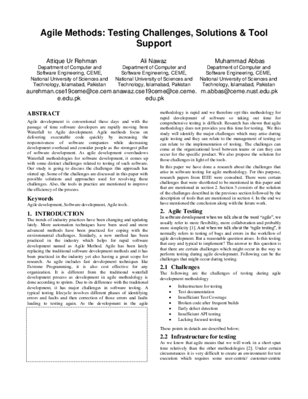 (PDF) A Comparative Study of Agile Methods, Testing Challenges ...