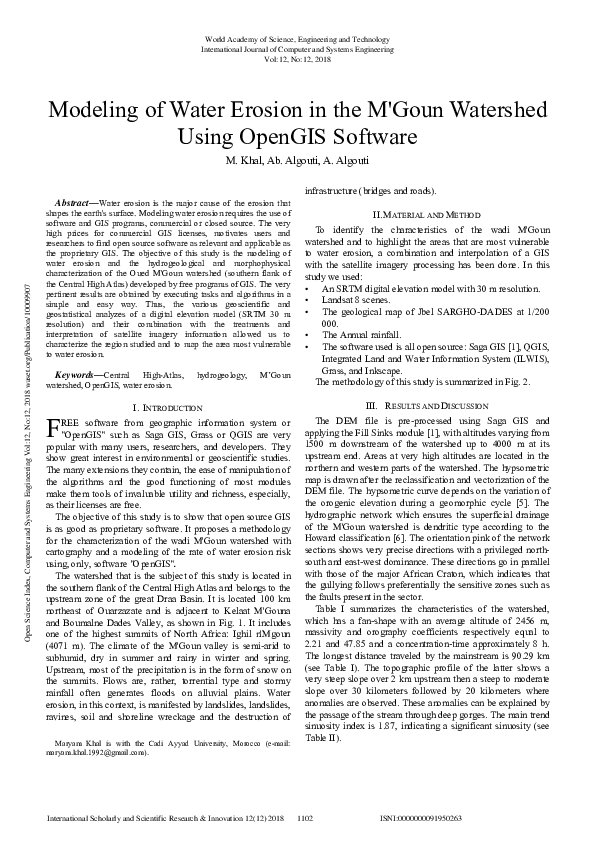 (PDF) Modeling of Water Erosion in the M'Goun Watershed Using OpenGIS