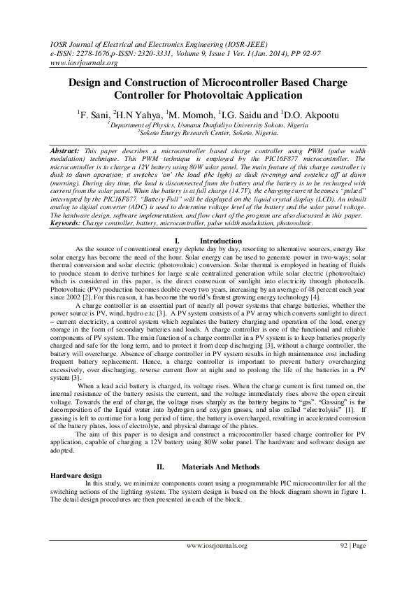 (PDF) Design and Construction of Microcontroller Based Charge ...