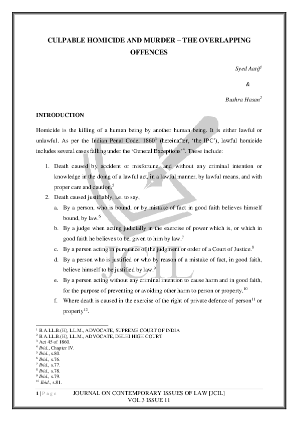 (PDF) Culpable Homicide and Murder-The Overlapping Offences