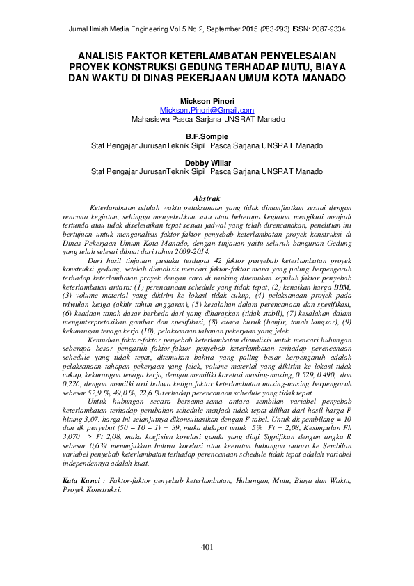 (PDF) Analisis Faktor Keterlambatan Penyelesaian Proyek Konstruksi