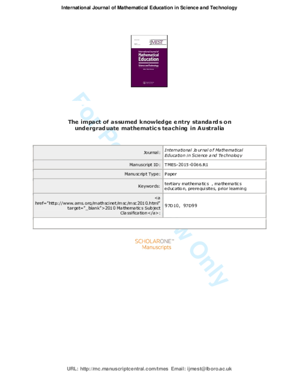 (PDF) The impact of assumed knowledge entry standards on undergraduate ...