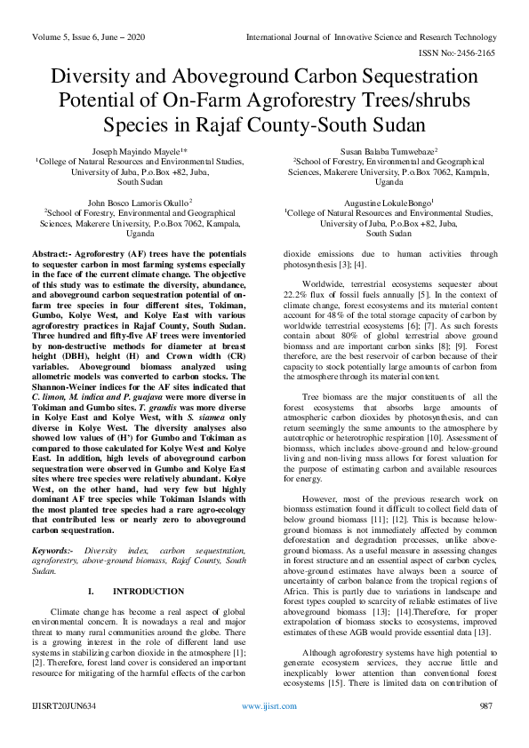 (PDF) Diversity and Aboveground Carbon Sequestration Potential of On ...
