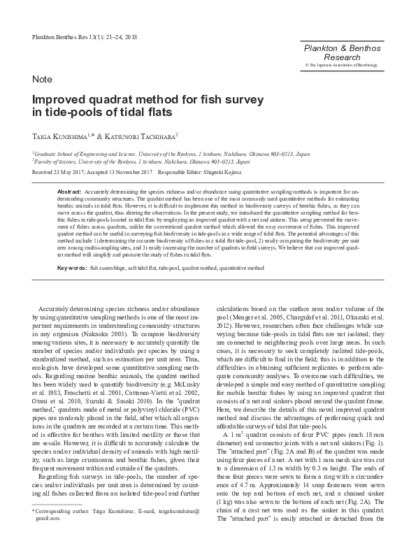 (PDF) Improved quadrat method for fish survey in tide-pools of tidal flats