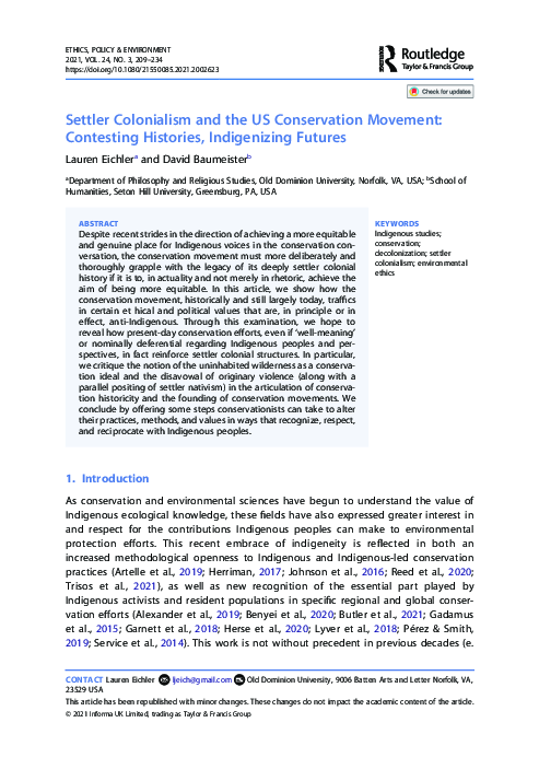 (PDF) Settler Colonialism and the US Conservation Movement: Contesting ...