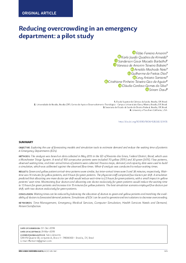 (PDF) Reducing overcrowding in an emergency department: a pilot study