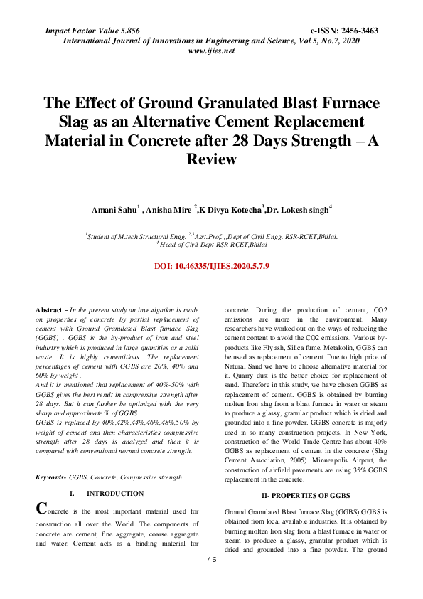 (PDF) The Effect of Ground Granulated Blast Furnace Slag as an ...