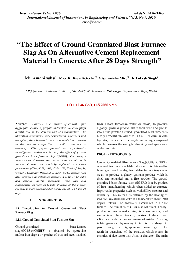 (PDF) The Effect of Ground Granulated Blast Furnace Slag As On ...