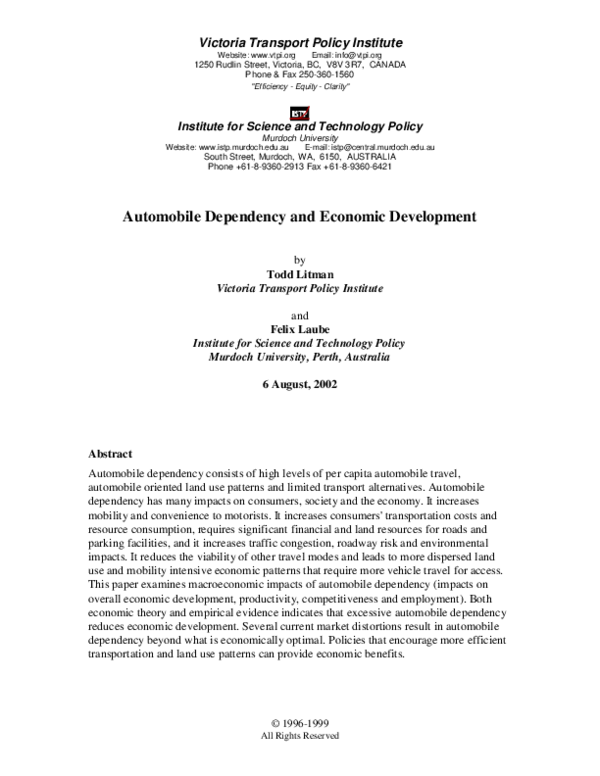 (PDF) Automobile Dependency and Economic Development