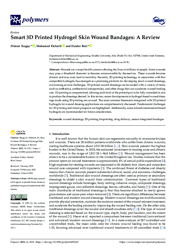 (PDF) Smart 3D Printed Hydrogel Skin Wound Bandages: A Review