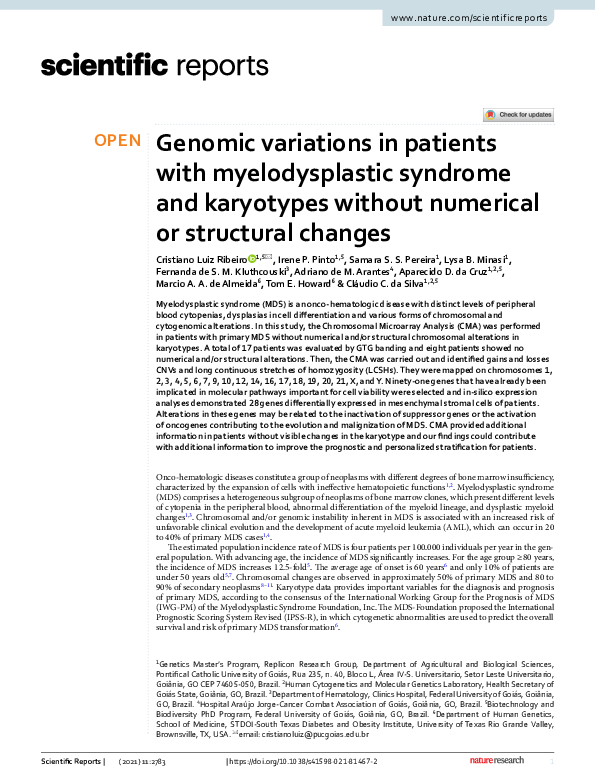 (PDF) Genomic variations in patients with myelodysplastic syndrome and ...