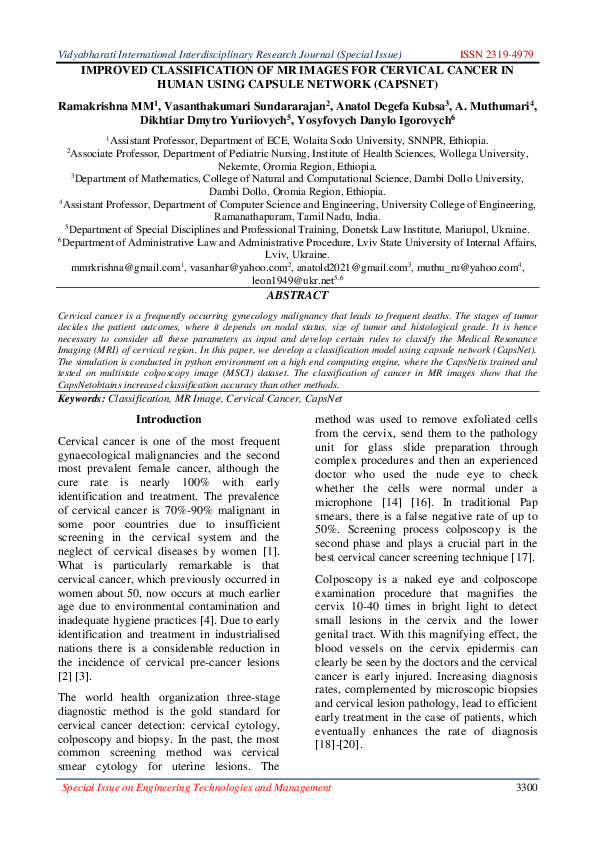 (PDF) IMPROVED CLASSIFICATION OF MR IMAGES FOR CERVICAL CANCER IN HUMAN ...
