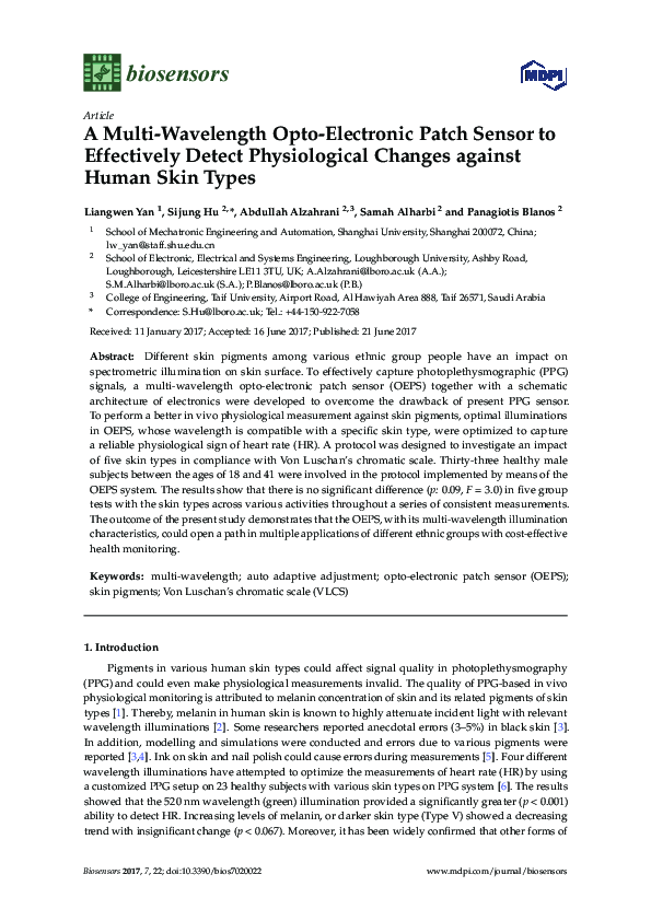 (PDF) A Multi-Wavelength Opto-Electronic Patch Sensor to Effectively ...
