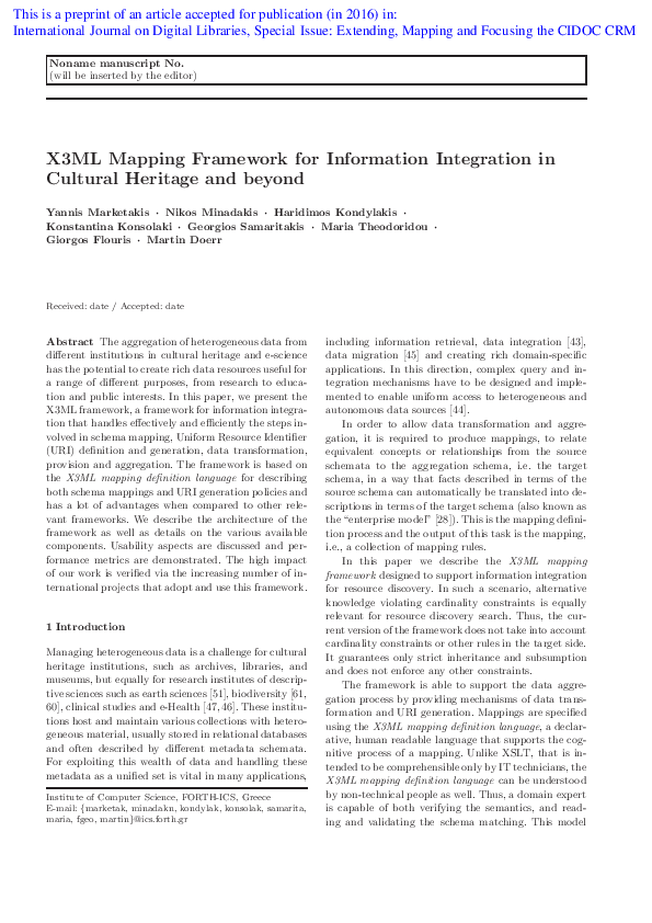 (PDF) X3ML mapping framework for information integration in cultural ...