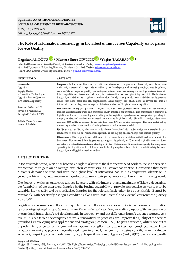 (PDF) The Role of Information Technology in the Effect of Innovation ...