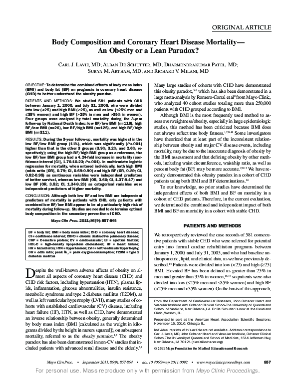 Pdf Body Composition And Coronary Heart Disease Mortality An Obesity