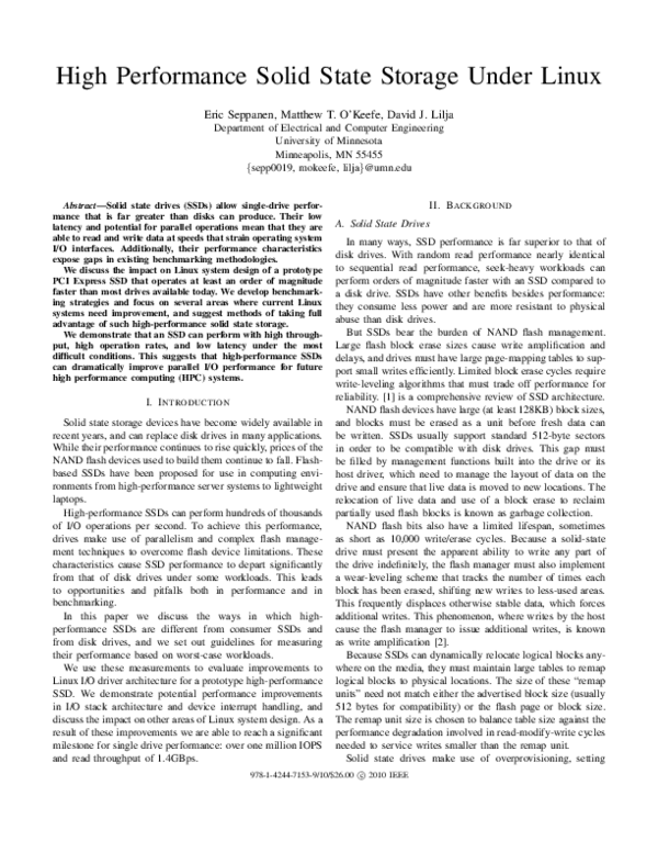 (PDF) High performance solid state storage under Linux