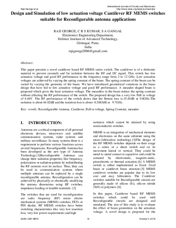 (PDF) Design and Simulation of low actuation voltage Cantilever RF MEMS ...