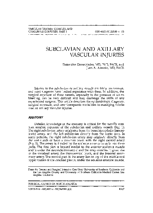 (PDF) Subclavian and axillary vascular injuries