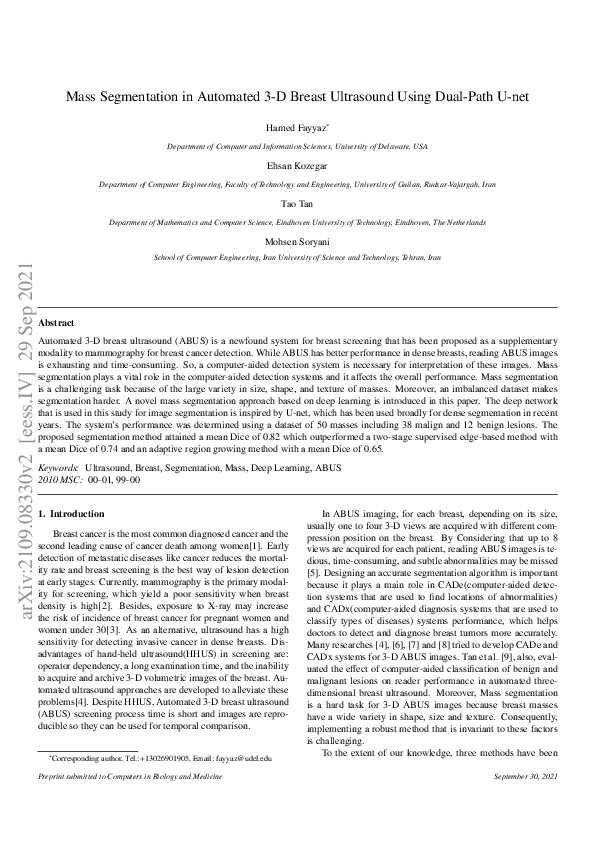 (PDF) Mass Segmentation in Automated 3-D Breast Ultrasound Using Dual ...
