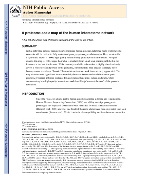 (PDF) A proteome-scale map of the human interactome network