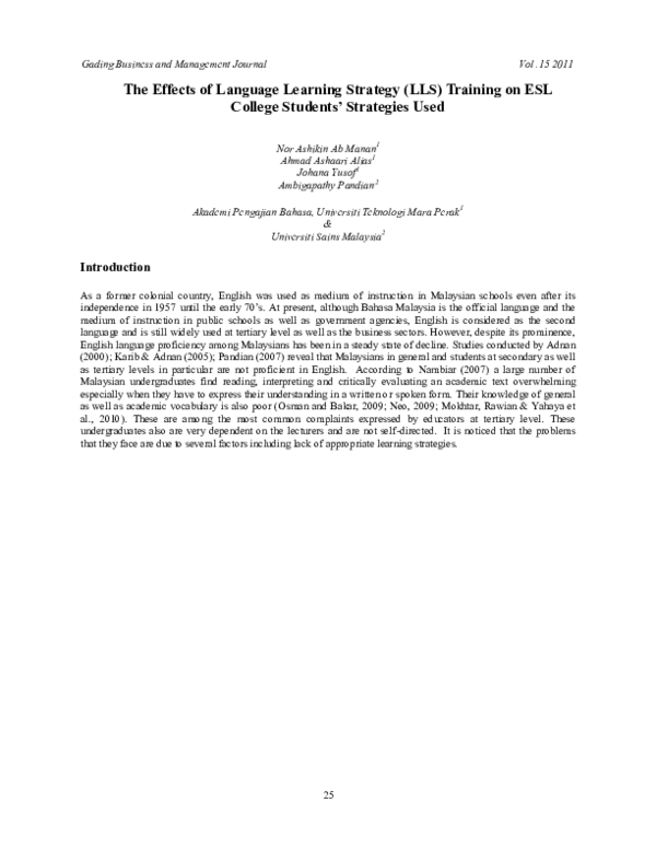 (PDF) The Effects of Language Learning Strategy (LLS) Training on ESL ...