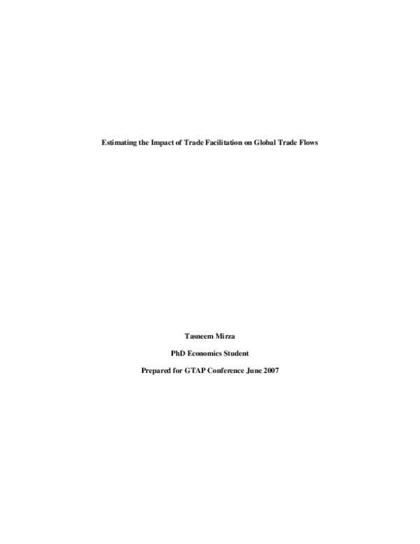 (PDF) Estimating the Impact of Trade Facilitation on Global Trade Flows