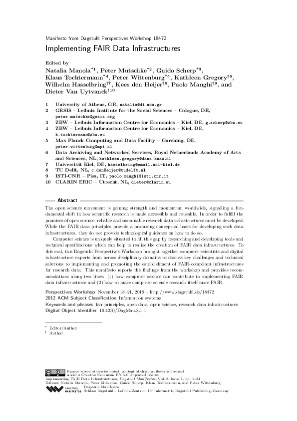 (PDF) Implementing FAIR Data Infrastructures