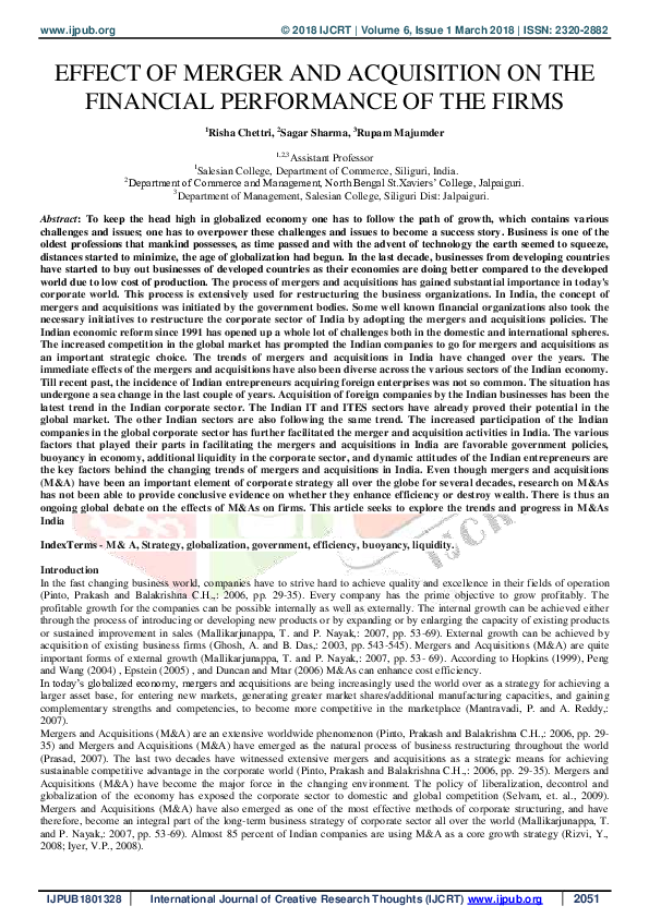 (PDF) Effect of Merger and Acquisition on the Financial Performance of ...