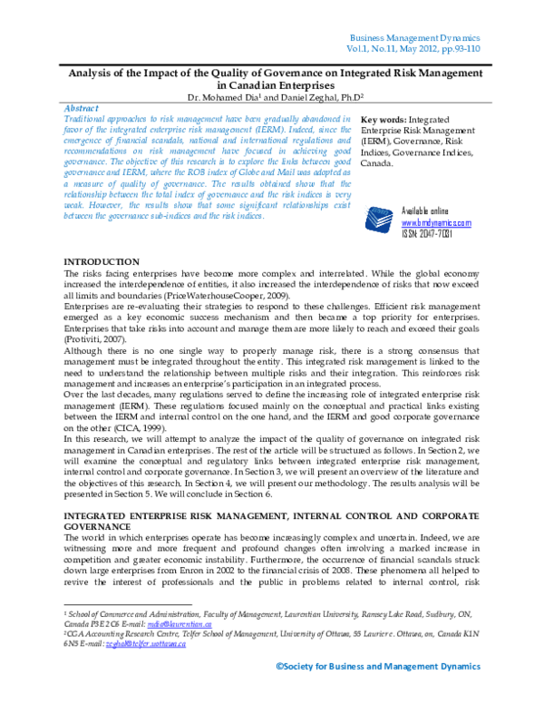 (PDF) Analysis of the Impact of the Quality of Governance on Integrated ...