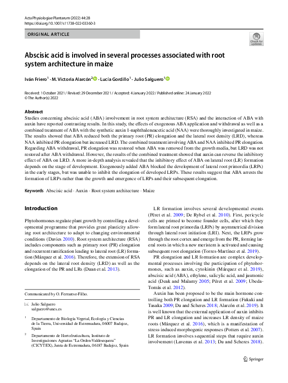 (PDF) Abscisic acid is involved in several processes associated with ...