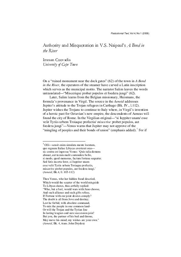 (PDF) Authority and Misquotation in V.S. Naipaul's A Bend in the River