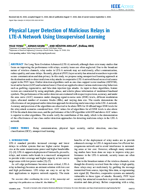 (PDF) Physical Layer Detection of Malicious Relays in LTE-A Network ...