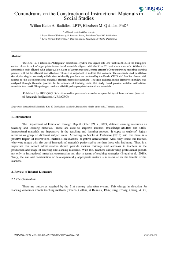 (PDF) Conundrums on the Construction of Instructional Materials in
