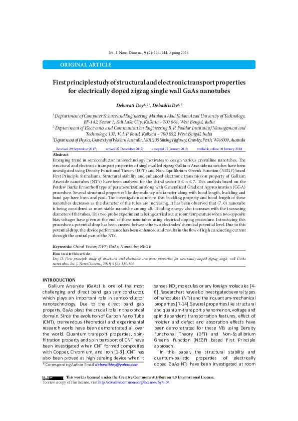 (PDF) First principle study of structural and electronic transport ...