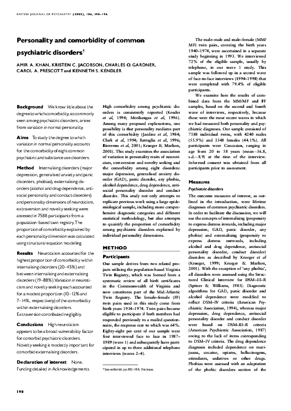 (PDF) Personality and comorbidity of common psychiatric disorders