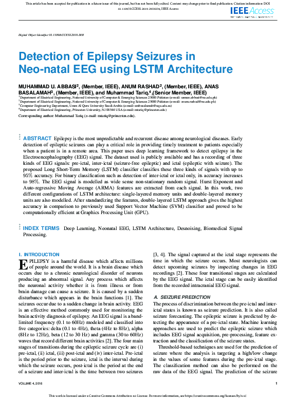 PDF) Detection of Epilepsy Seizures in Neo-natal EEG using LSTM