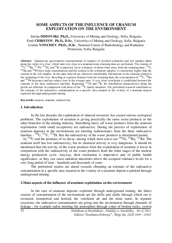 (PDF) Some Aspects of the Influence of Uranium Exploitation on the ...