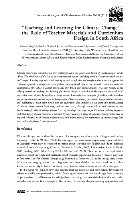 (PDF) Teaching and Learning for Climate Change' – the Role of Teacher ...