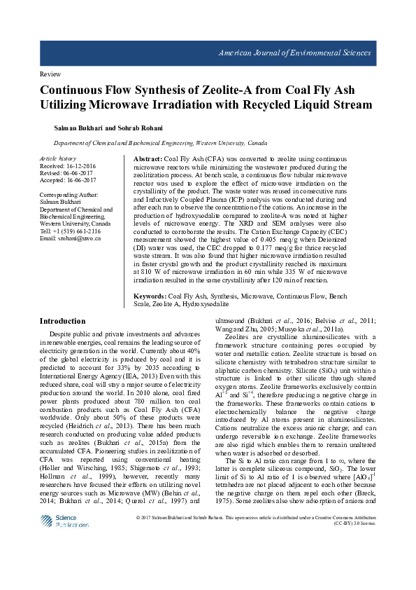 (PDF) Continuous Flow Synthesis of Zeolite-A from Coal Fly Ash ...