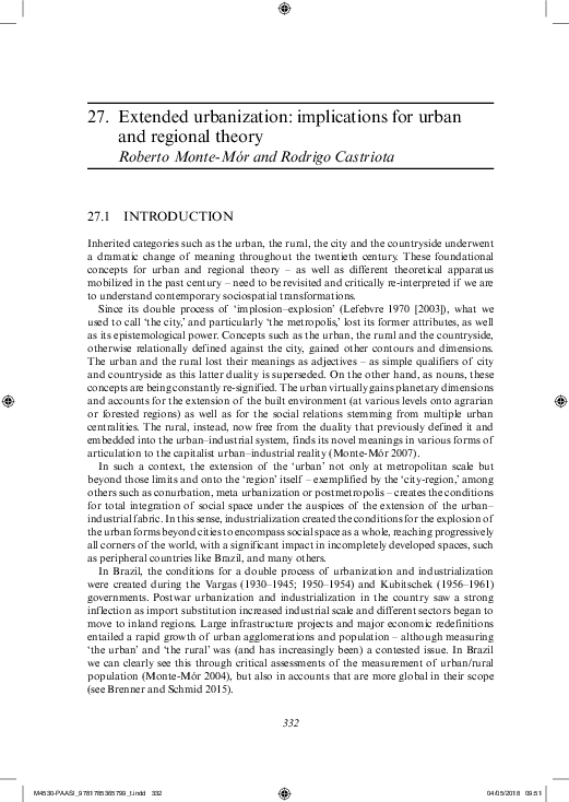 (PDF) Extended urbanization: implications for urban and regional theory