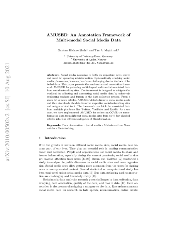 (PDF) AMUSED: An Annotation Framework of Multi-modal Social Media Data